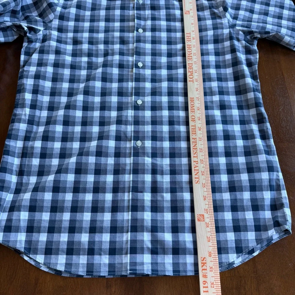 Banana Republic Men's Navy White Checkered Plaid Button-Up Shirt Stretch Large